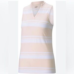 Women's CLOUDSPUN Puma Valley Stripe Sleeveless Golf Polo. Size XL. Lt Pink/Wht